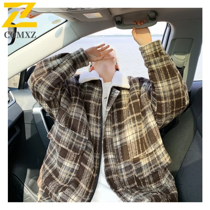 COMXZ Mens Winter Jacket 2025 Thickened  Style Daily Leisure Feature Ski Lamb Fleece Jacket Road Trip Comfort Fit Padding Coat