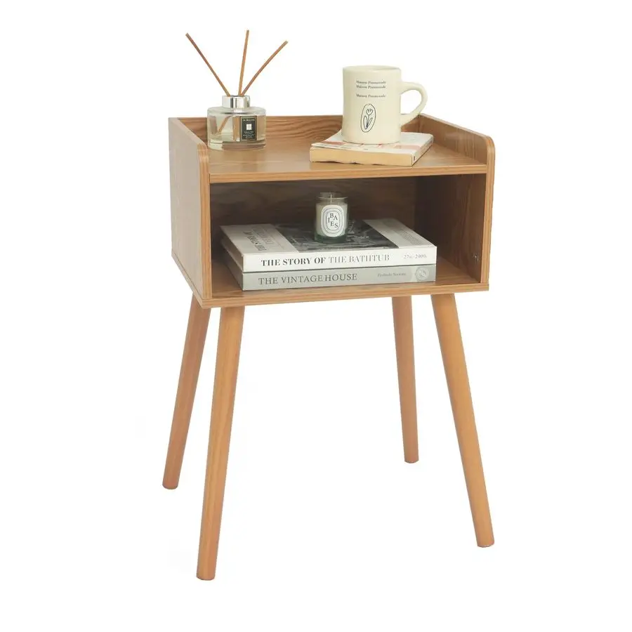 Nightstand, Mid Century Modern Side Table Bedroom with Storage, Small End Bedside Table with Solid Wood Legs for Living Room, Of