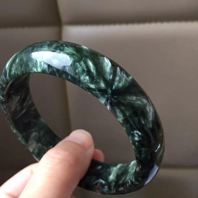 Natural Green Seraphinite Gemstone Woman Bangle Seraphinite Fashion Bracelet Jewelry 55mm 56mm 57mm 58mm 59mmm 60mm AAAAA