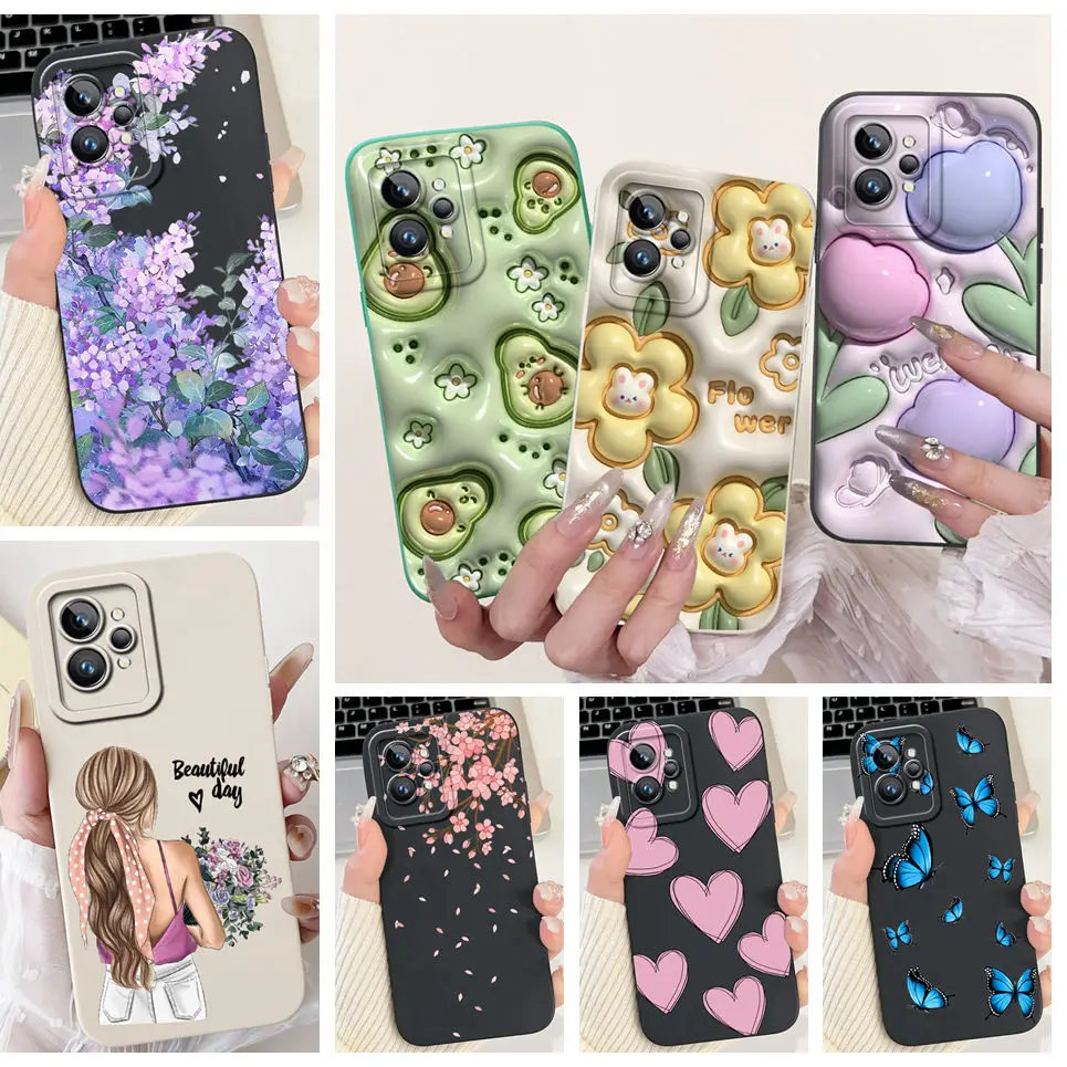 Love Heart Girly Phone Cover For Realme GT2 Pro Case Realme GT Neo2 GT2 GT Neo 3T Funda Soft Matte Silicone Lens Protection Capa