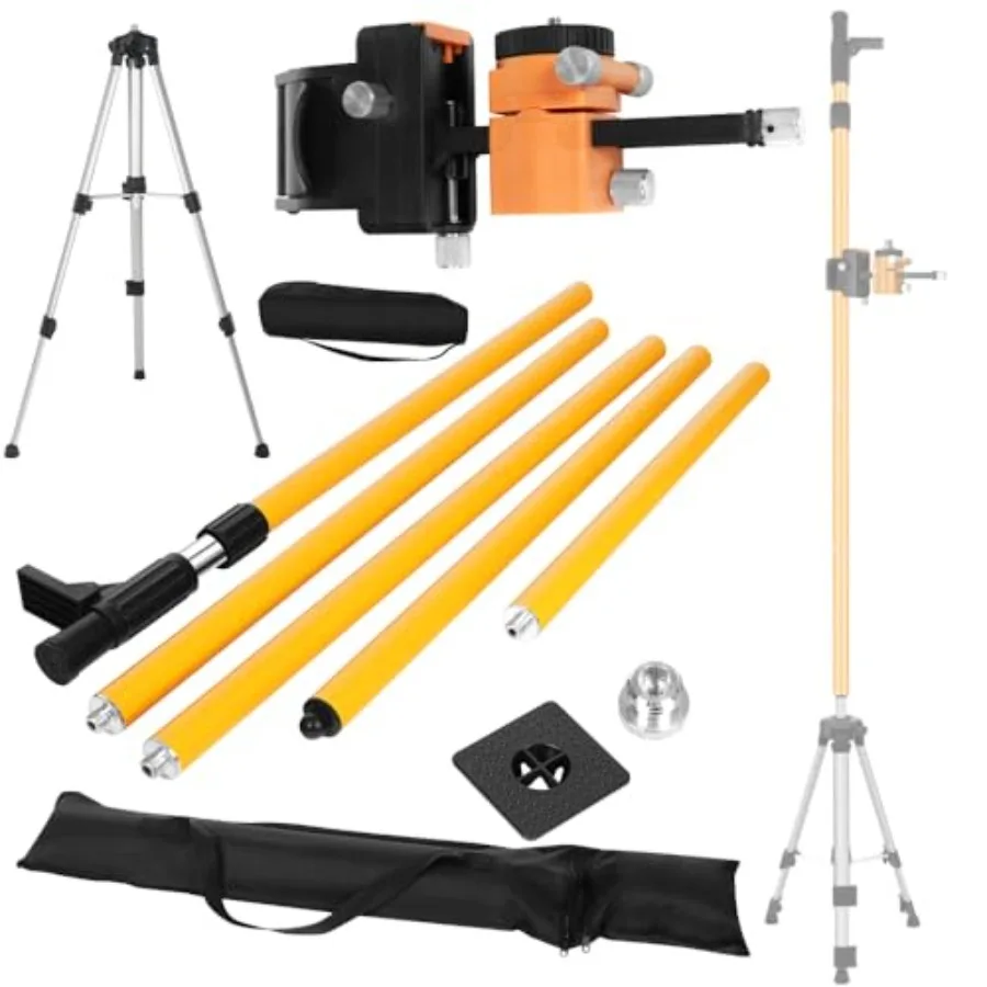 

Laser Level Pole with Tripod with multifunctional gimbal13.8 Ft./4.2M Pole and3.9 foot/1.2M retractable tripod with 5/8 and 1/4
