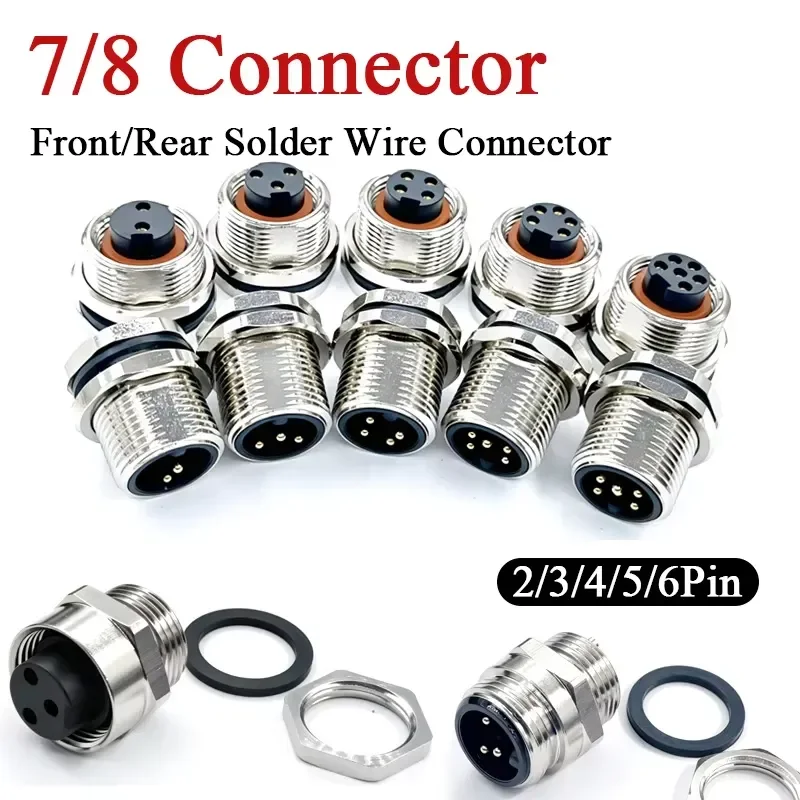 Male 7/8 Panel Front/Rear Aviation Plug Connector 2Pin 3Pin Soldered Female Plug 4 5 6 Pin Seven-eighths Through Board Socket