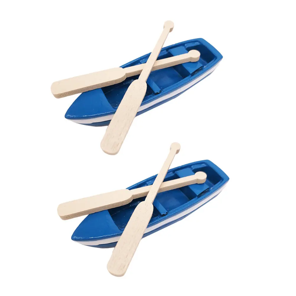 

2Sets Mini Boat and Paddles Durable Resin Micro Landscape Decorative Ornaments Creative Tabletop Decor for Office Home DIY