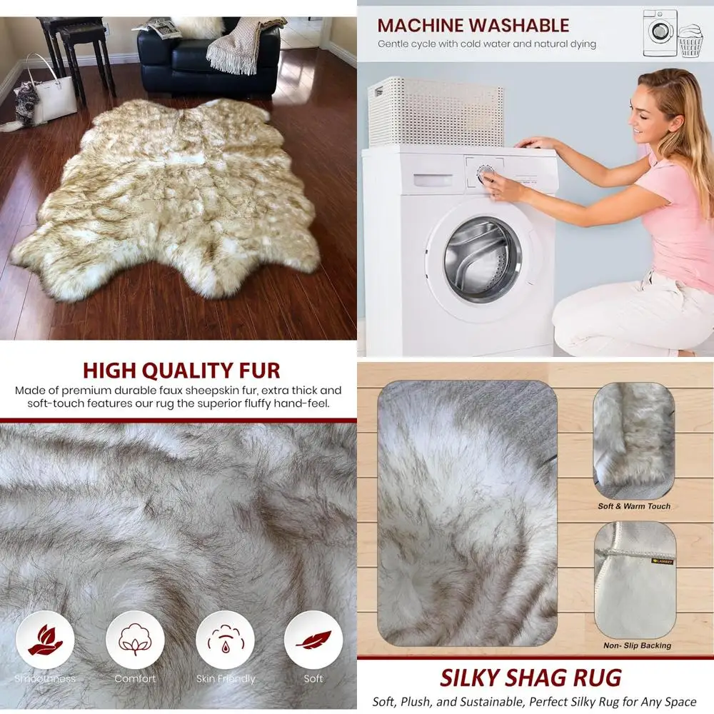 

Luxury Plush Vegan Fur Area Rug, 4x6 Feet, Soft Fluffy Shag Carpet for Nursery, 120x180 cm Indoor Decor