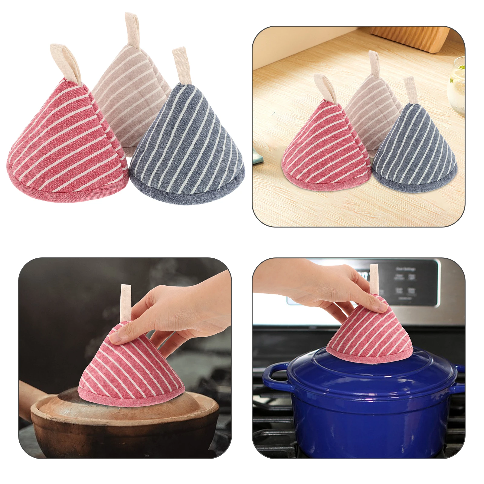 

3 Pcs Triangle Pot Cap Insulated Lid Handle Hot Cover Anti Scald Cotton Kitchen Utensils Teakettle Protector Pan Handle Cover
