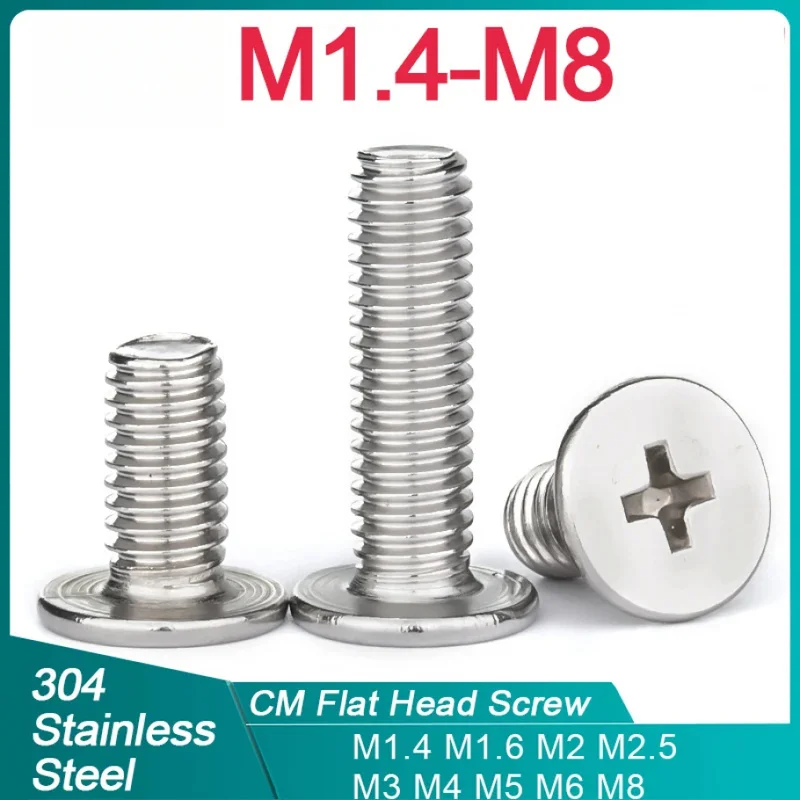 5/ 10/ 20pcs M1.4 M1.6 M2 M2.5 M3 M4 M5 M6 M8 304 Stainless Steel CM Cross Phillips Ultra Thin Super Low Flat Head Screw Bolt
