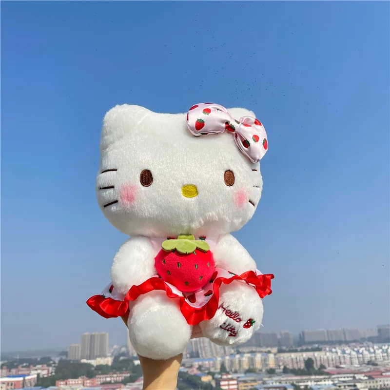 23cm Sanrio Hello Kitty bebek meyve çilek kedi bebek kız peluş oyuncak yatak odası dekorasyon yastık sevimli karikatür doğum günü hediyeleri