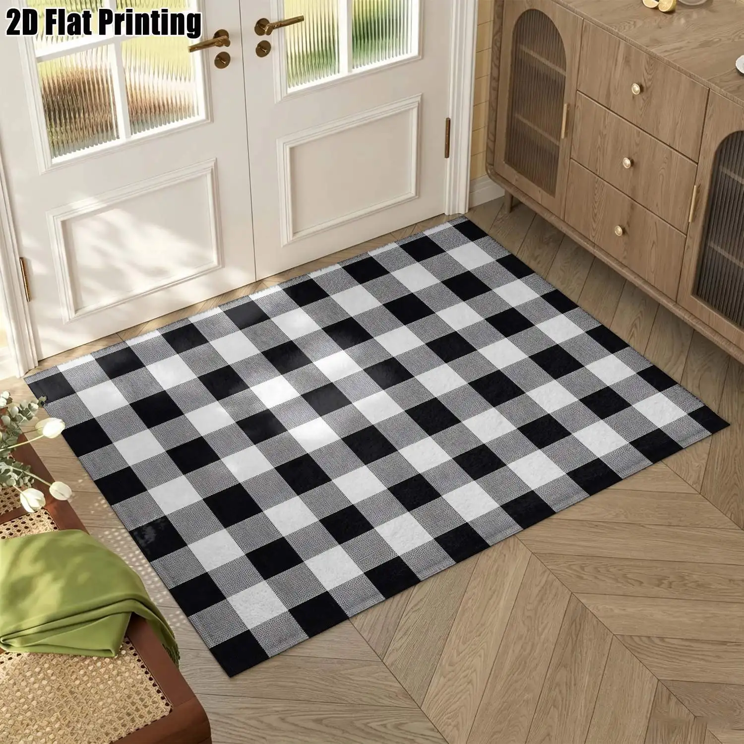 1Pc 2D Printed Black White Geometric Striped Nordic Modern Minimalist Home Carpet, Instagram Style Floor Mat, Multi-Size Machine Washable, for Entrance, Living Room, Bedroom, Dining Room, Foyer Home Decor