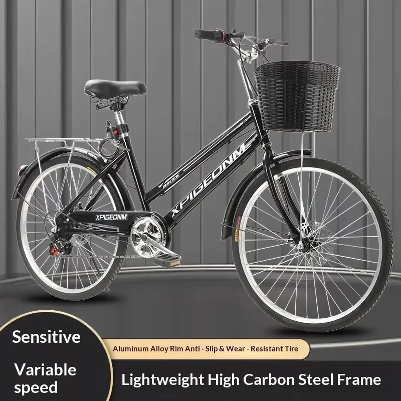 Men's and women's full shock absorption double disc brake hard frame high carbon steel bicycle 24 inches 26 inches