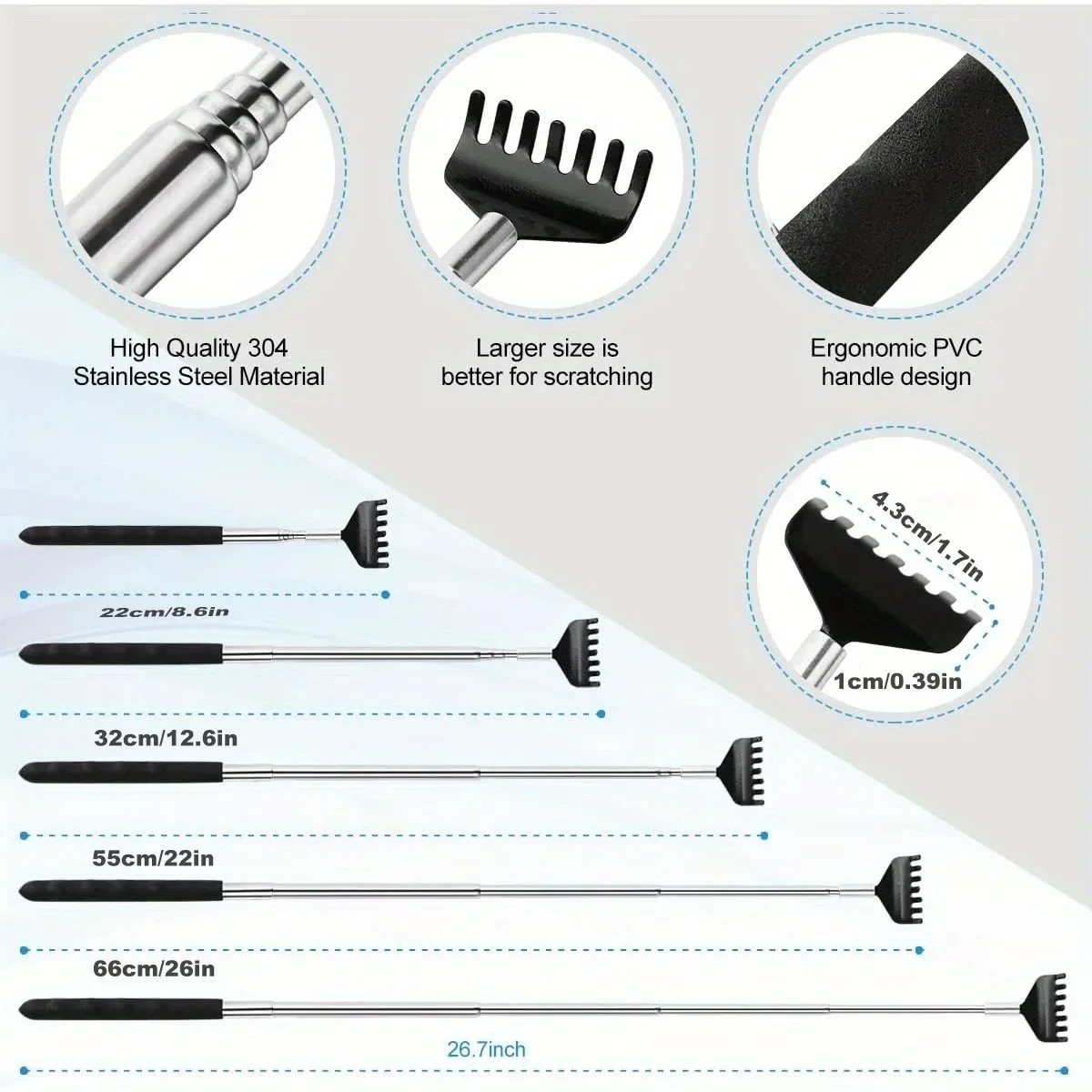 Portable Extendable Telescopic Skeleton Hand Metal Back Scratchers Hand Massager Backslap with Rubber Handles Holiday Gift