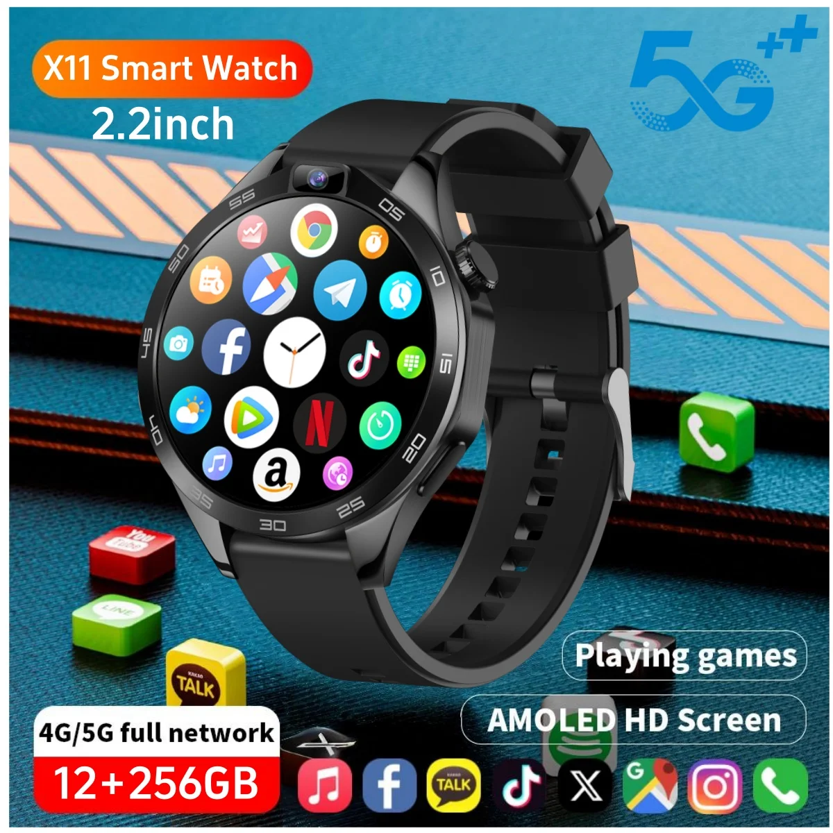 

ZestBolt X11 5G Full Netcom Android 12.0 Smartwatch 2.2'' Large Screen Smart Watch With 900W Dual Camera GPS WIFI Sim Card Slot