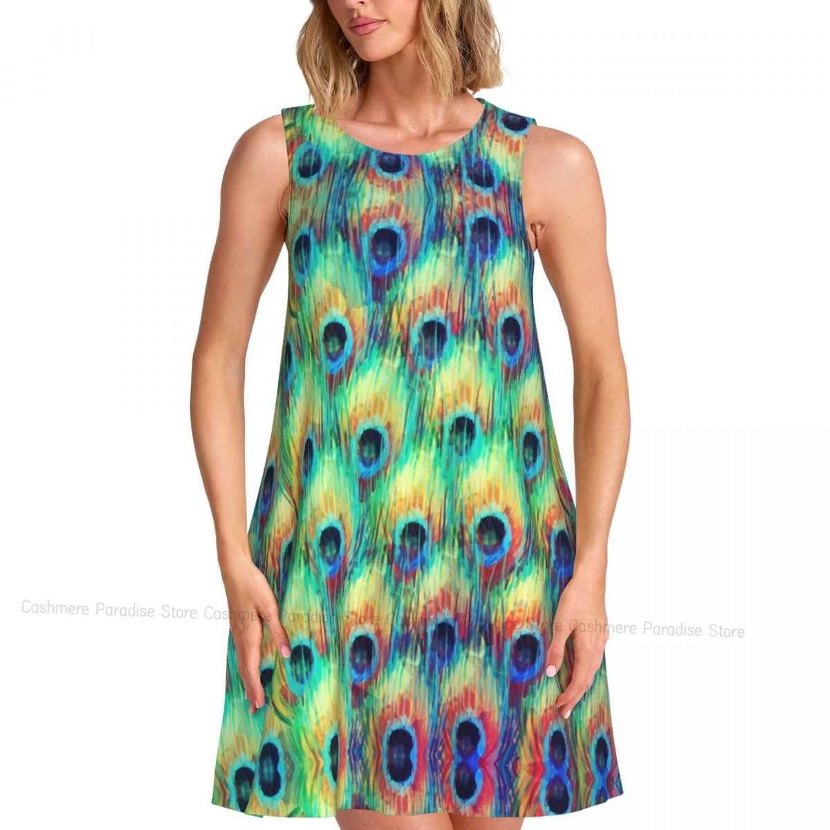 Damesjurk Abstract Pauw Zomer Casual T-shirt Jurken Strand Cover-up Tankjurk