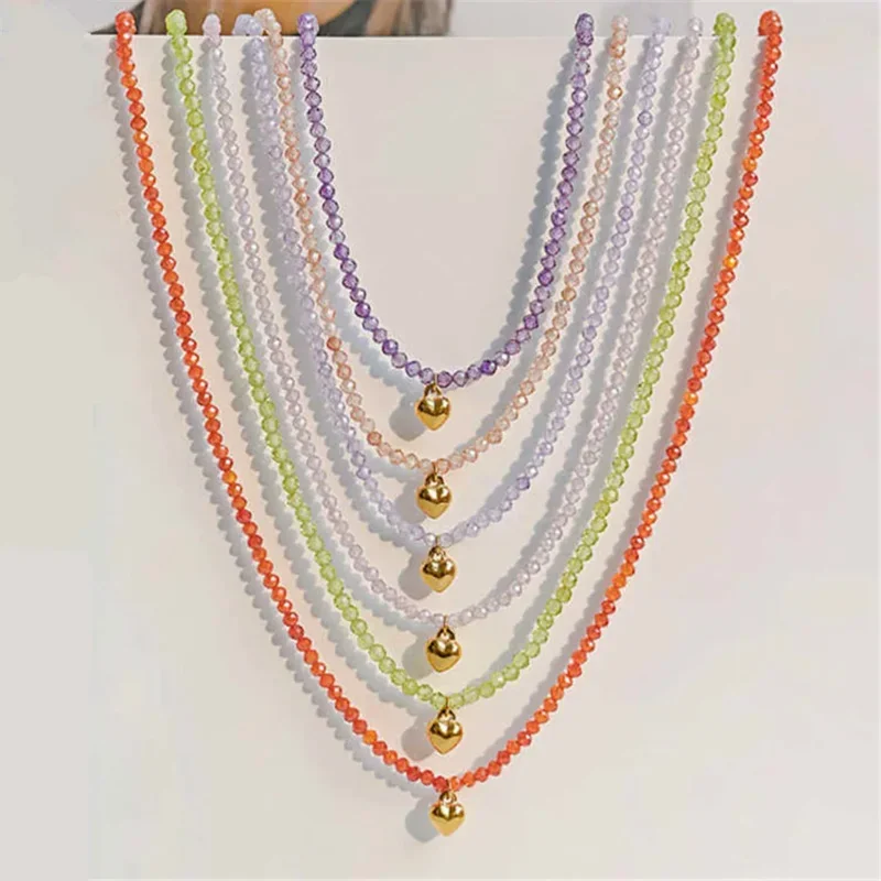 

Handmade Colorful Shining Zircon Necklace Sweet Love Pendant Ins Style Commute Stackable Clavicle Chain Romantic Women Jewelry