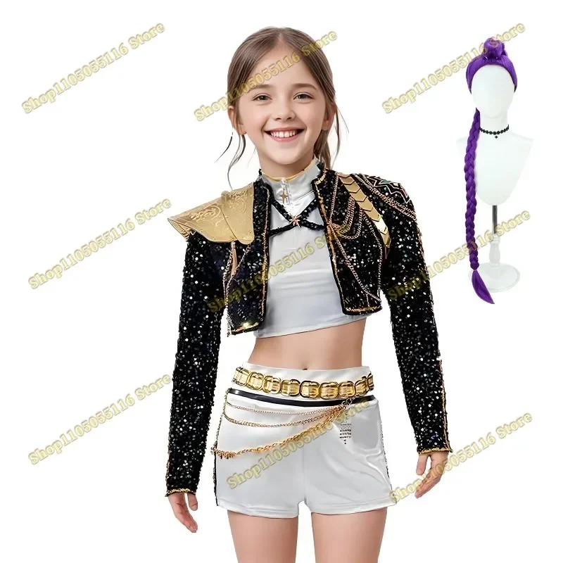

Anime Idol Kids Girls Kpop Demon Hunters Rumi Zoey Mira Cosplay Full Suit Set Costume Stage Performance Children Halloween Party