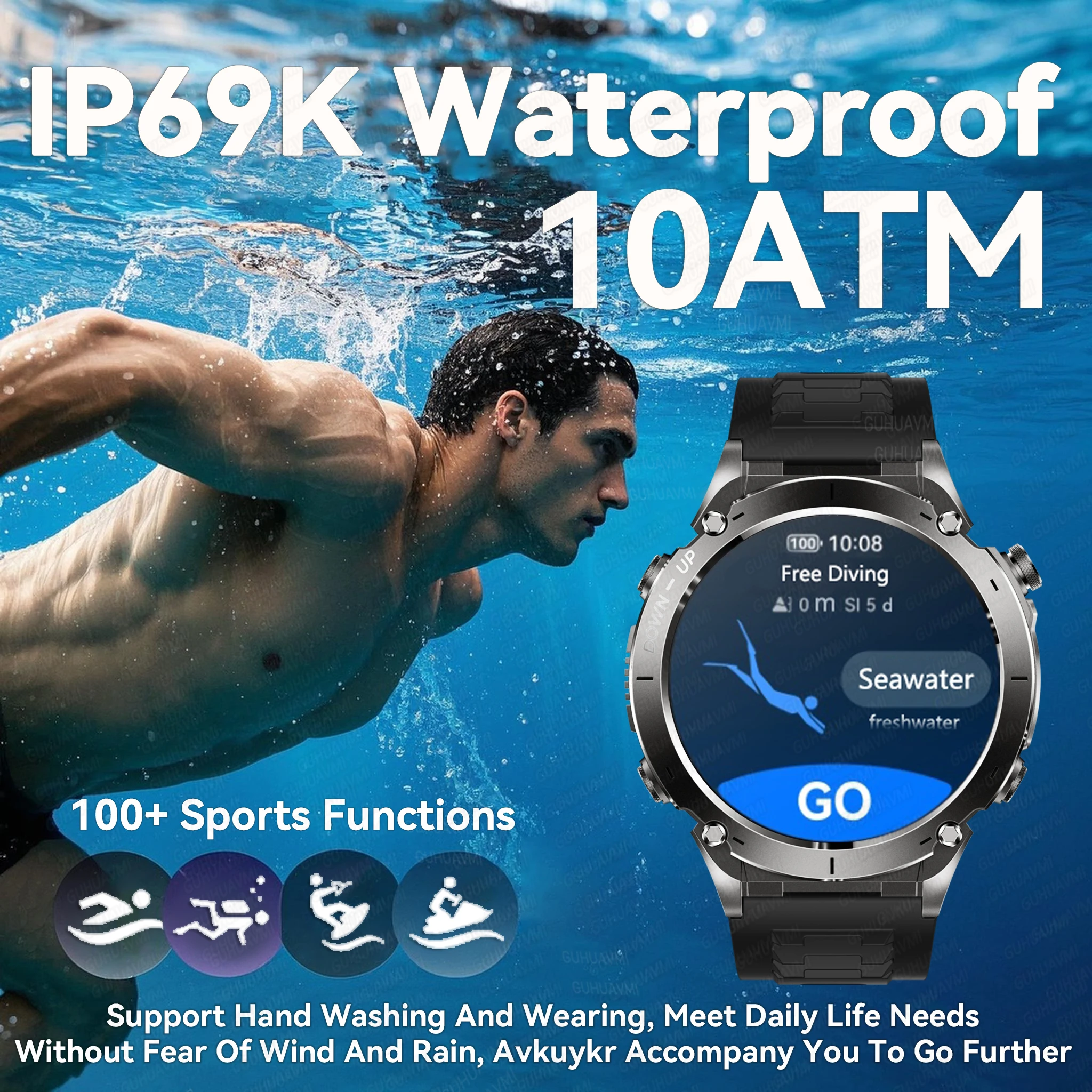 Para huawei novo relógio inteligente ao ar livre 1.43 display amoled bússola ao ar livre agps chamada bluetooth 10atm swim relógio inteligente 2025
