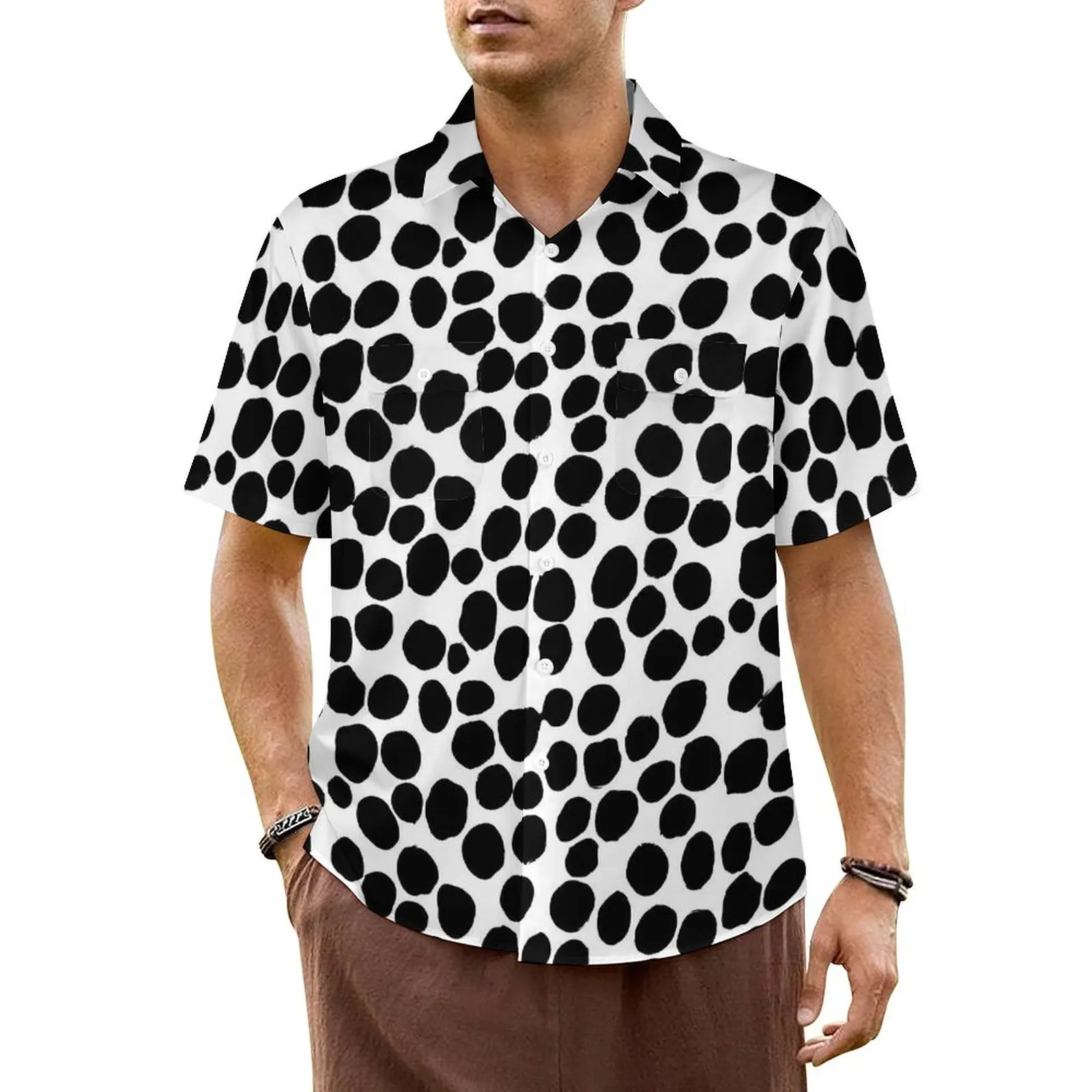 

Hawaiian Shirt Beach Dalmatian Print Blouses Animal Dots Cool Casual Shirts Male Short Sleeve Korean Fashion Oversized Tops