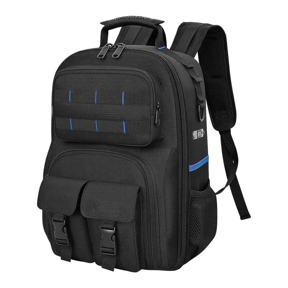 Backpack With Movable Base Plate Padded Storage Bag For Electricians Multiple Pockets Organizer Black 30x16x40cm