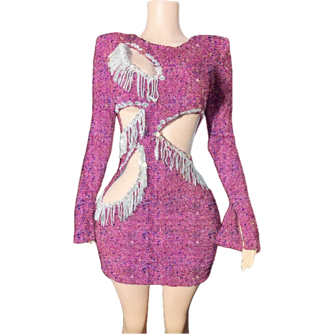 Sequin Short Women Prom Dress Cut-out Tassel Fitted Mini Cocktail Dresses Glitter Sparkle Party Gown birthday dress