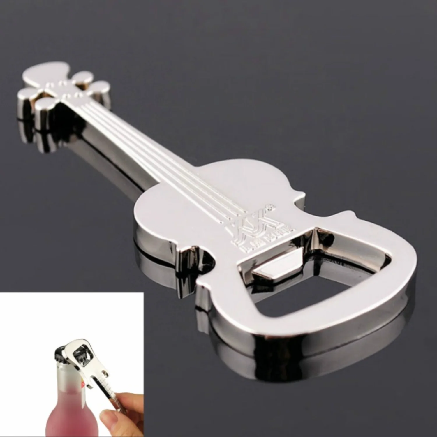 Guitar-Shaped Zinc Alloy Bottle Opener - Perfect For Opening Beer, Wine, And Juice Bottles!