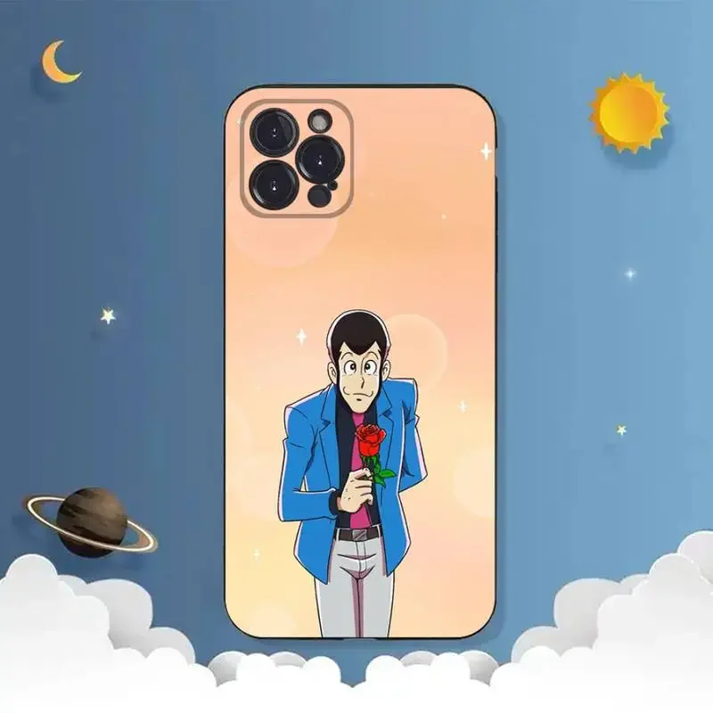 Capa de telefone L-Lupin, Black Shell, iPhone 11, 12 Mini, 13, 14 Pro, XS MAX, X, XR, 6, 7, 8 Plus