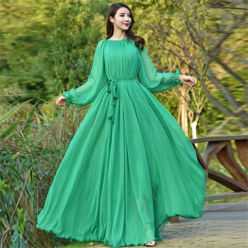 Maxi Dress Women\'s Sundress Abaya Dubai Chiffon Muslim Dresses 2026 New African Turkey Islam Kaftan Robe Long Dresses Vestidos