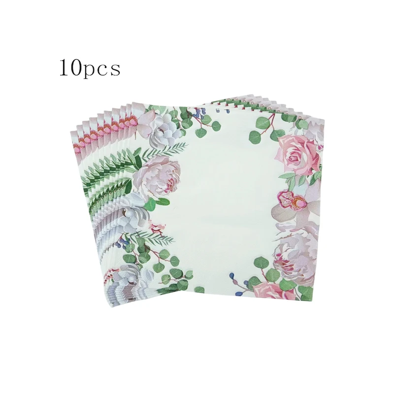 10Pcs Green leaves Flower Paper Plates Cups Napkins Happy Birthday Wedding Party Bride Shower Hawaiian Tea Party Table Decor