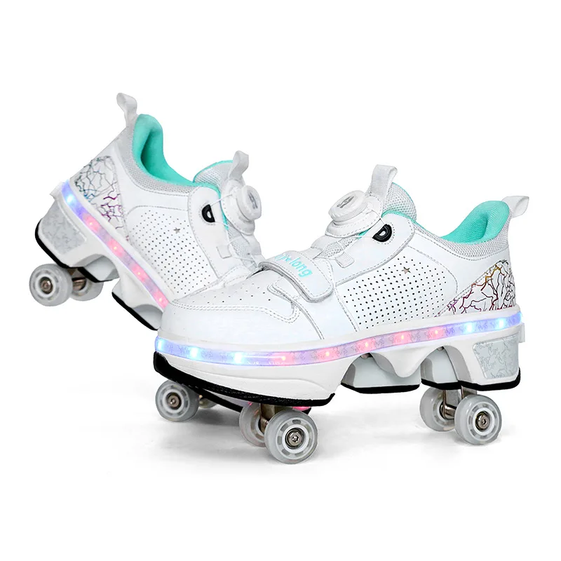 new four-wheel deformation student sports shoes with lights charging roller skates children's men's and women's skates flight