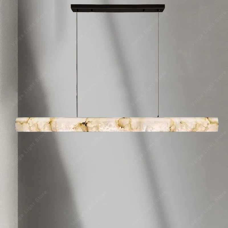 Hogar Lampara Techo Spanish Marble Chandelier Lights Led Long Dining Table Alabaster Lampshades Hanglamp over Kitchen Island