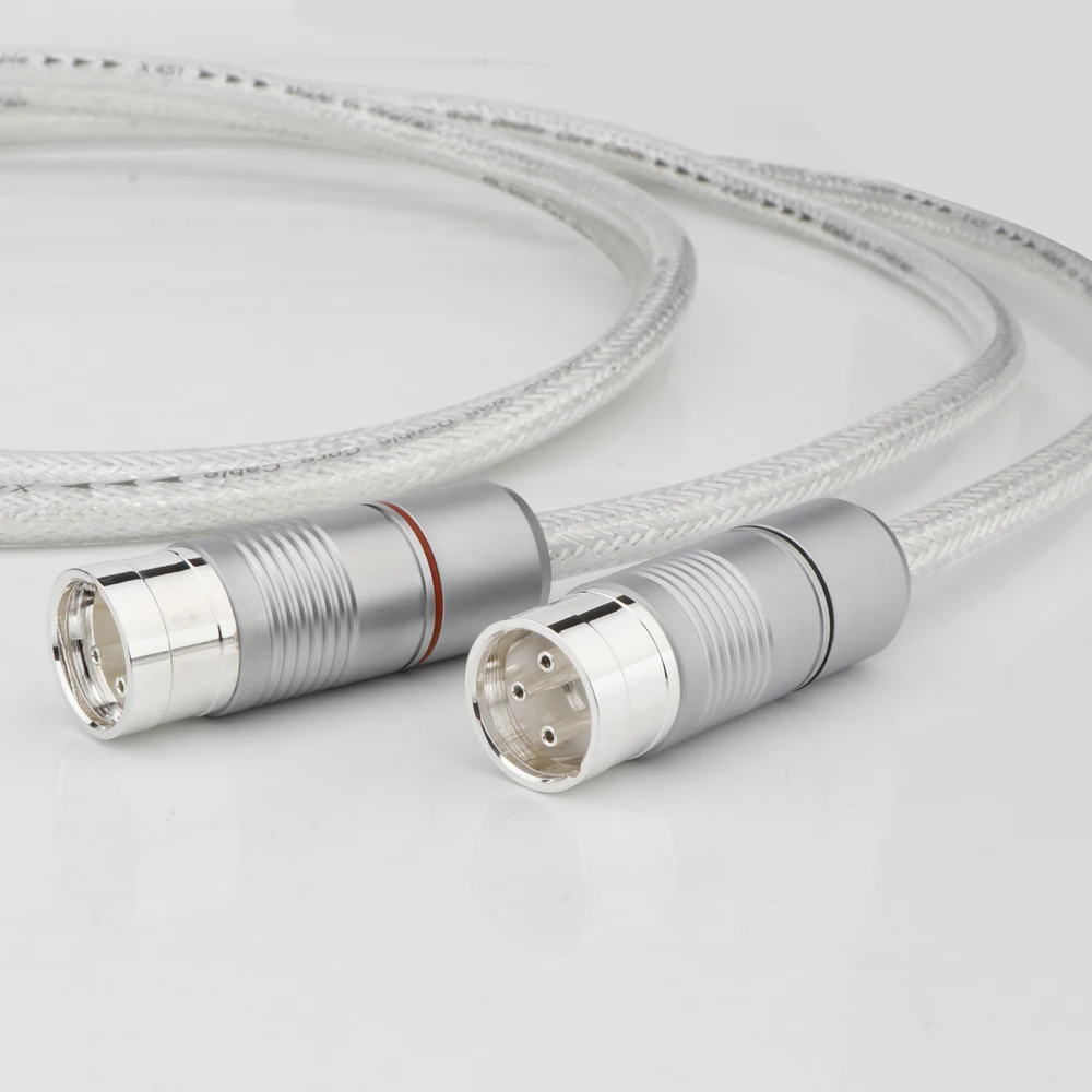 Pair 4N Pure Sliver XLR Audio Interconnect Cable 18AWG Solid PSS Pure Silver Core Silver-Plated Plug Hifi Balanced Wire