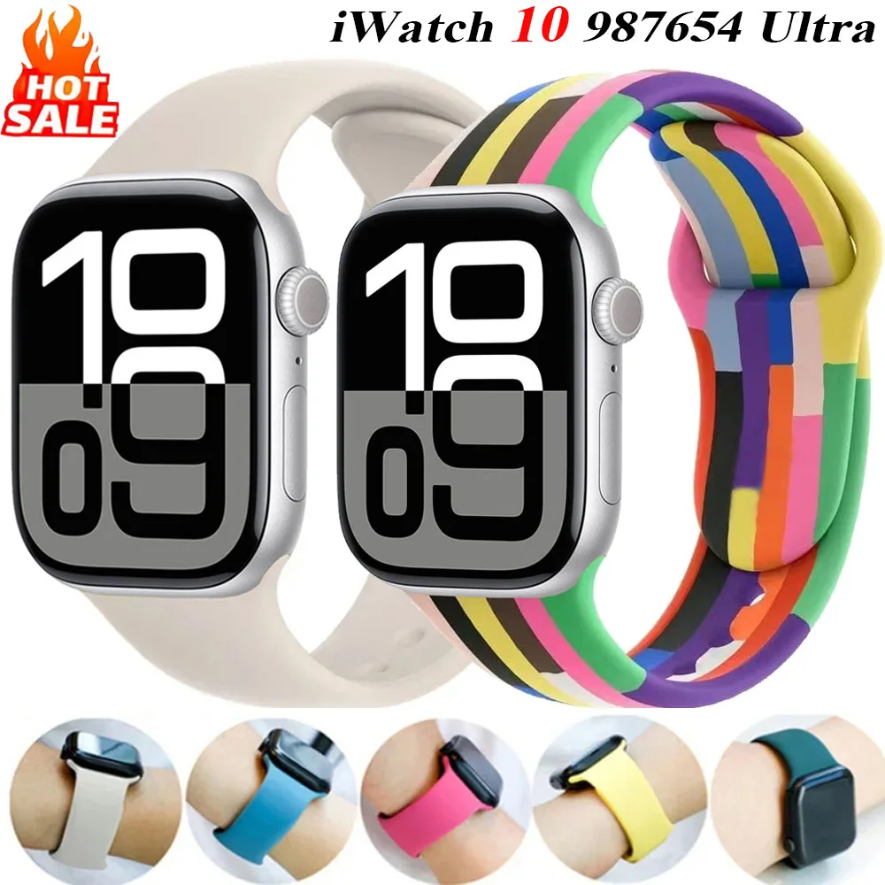 

Silicone Strap For Apple Watch Band 46mm 42mm 45mm 44mm 41mm 40mm Sports Bracelet Belt iWatch 10 9 8 7 6 5 SE Ultra 2 49mm Strap