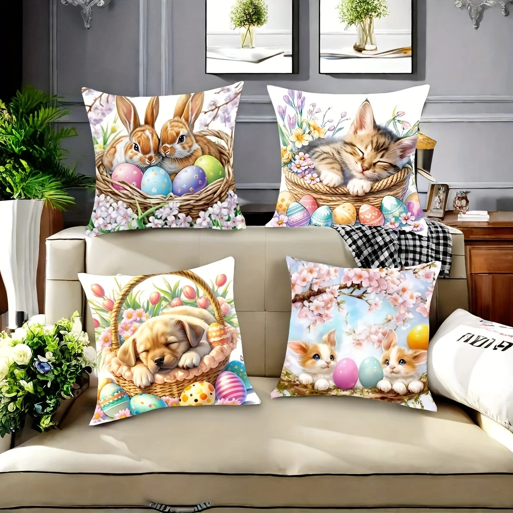 VIKAMA Kissenbezug im traditionellen Stil mit Osterthema, doppelseitiger Druck, für Wohnzimmer, Sofa, Schlafzimmer, Heimdekoration, Sofakissen