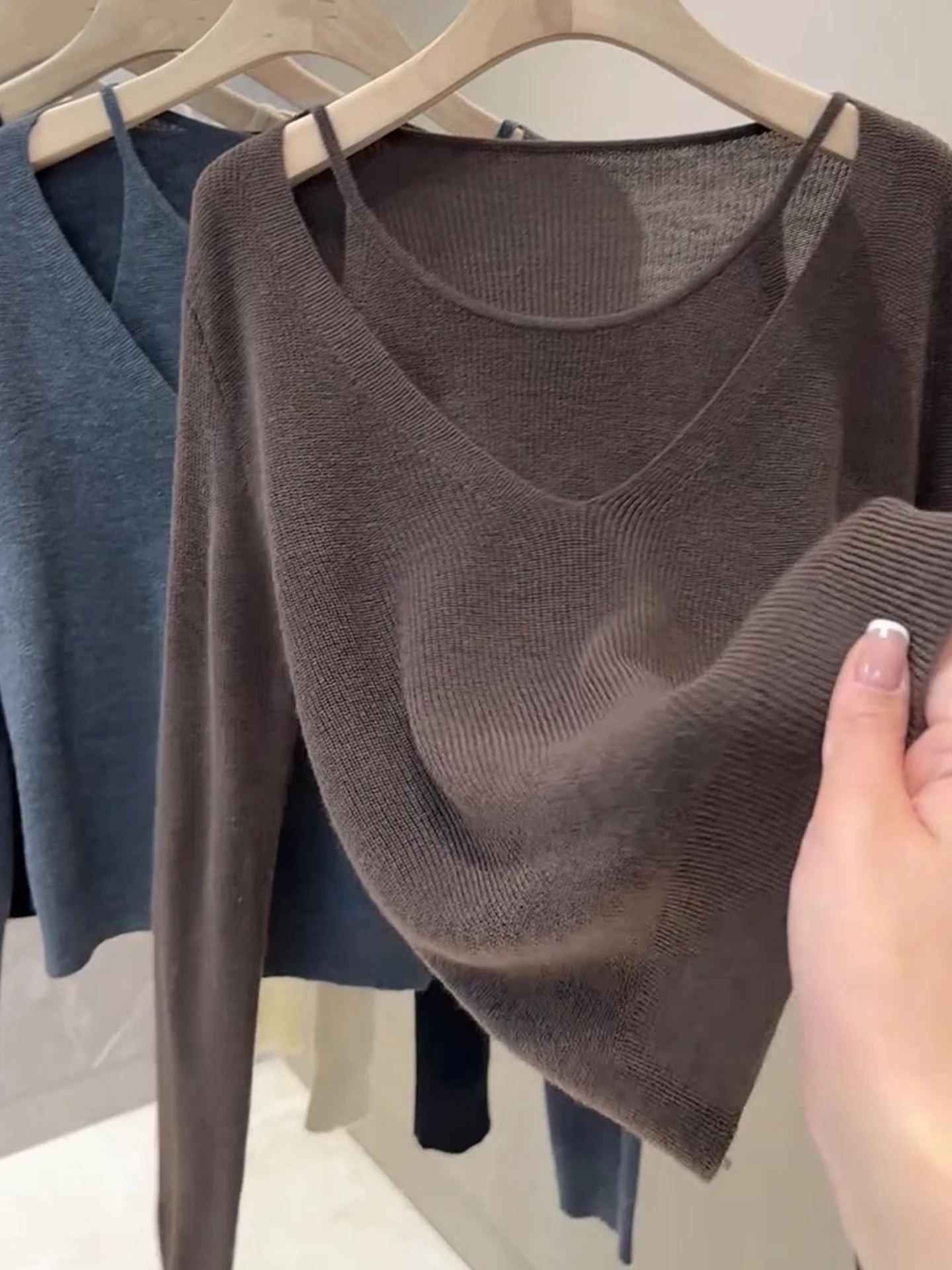 Retro Gebreide Lange Sve Base irt Casual Pure Kleur Lazy Sle Herfst Top Ensemble Nep Tweedelige Set Pendelen Koreaanse versie