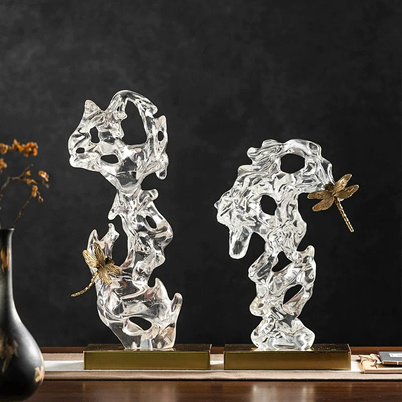 Modern Luxury Resin Stone Dragonfly Sculpture Statue Room Decoration Ornament Handmade Resin Crafts Ornament