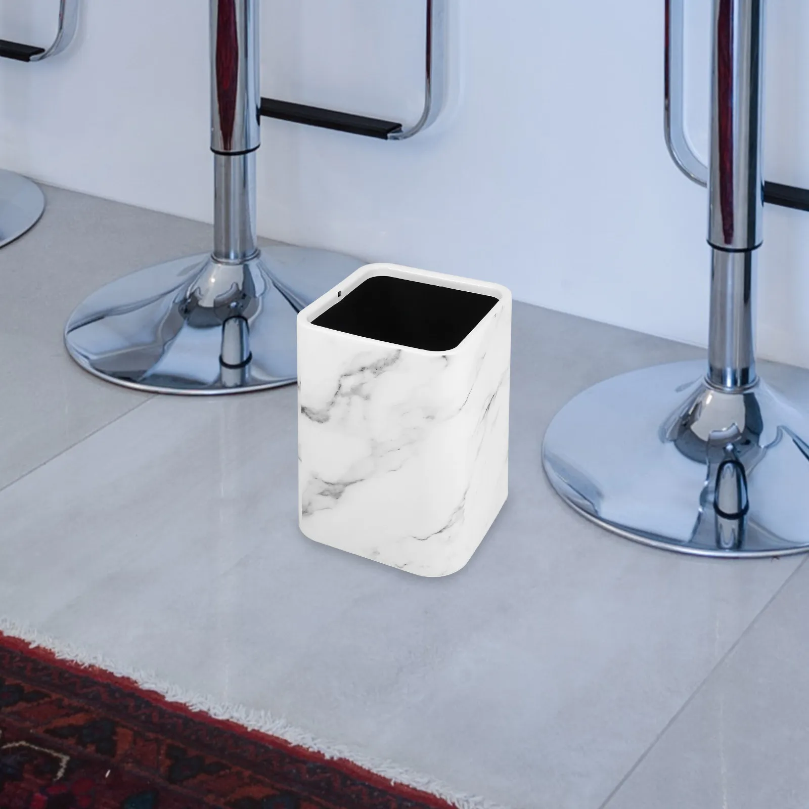 Elegant Marble Pattern Trash Can Double Layer Heavy Duty PP Build Wide Mouth Opening Functional Modern Waste Basket for Kitchen