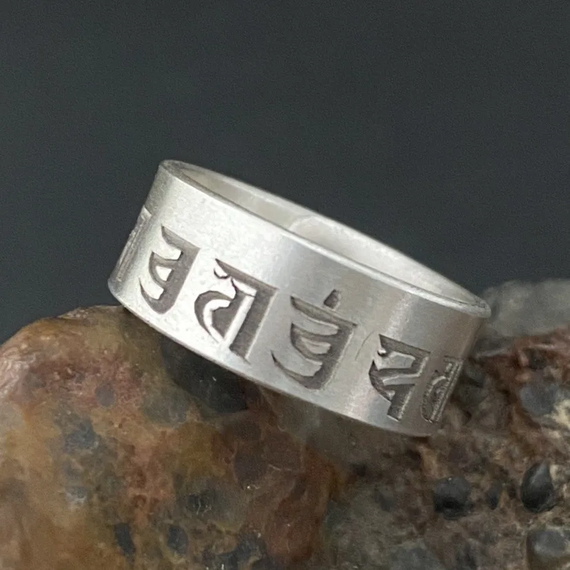 Ethnic Style Good Luck Tibetan Incantation Rune Fashionable and Versatile Wide Face Adjustable Ring Zhunti Mantra Jewelry Gift