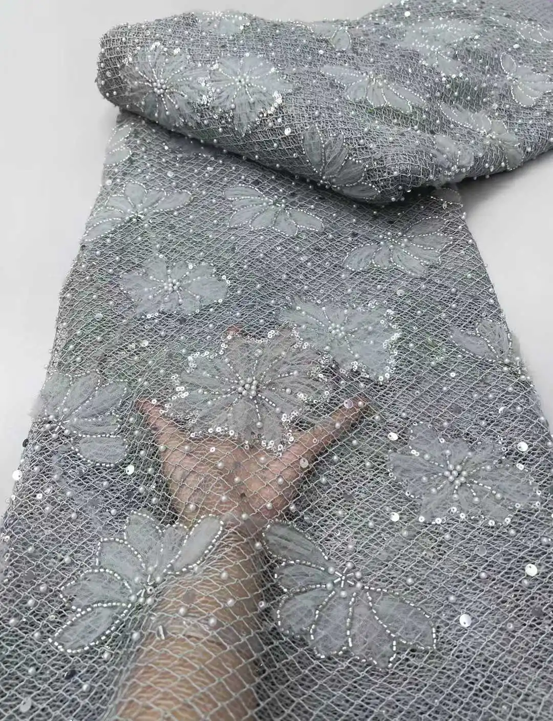 Высококачественная африканская тюль с блестками, вышитая кружевная ткань для жениха, кружевная ткань с блестками и бисером для нигерийской свадьбы.