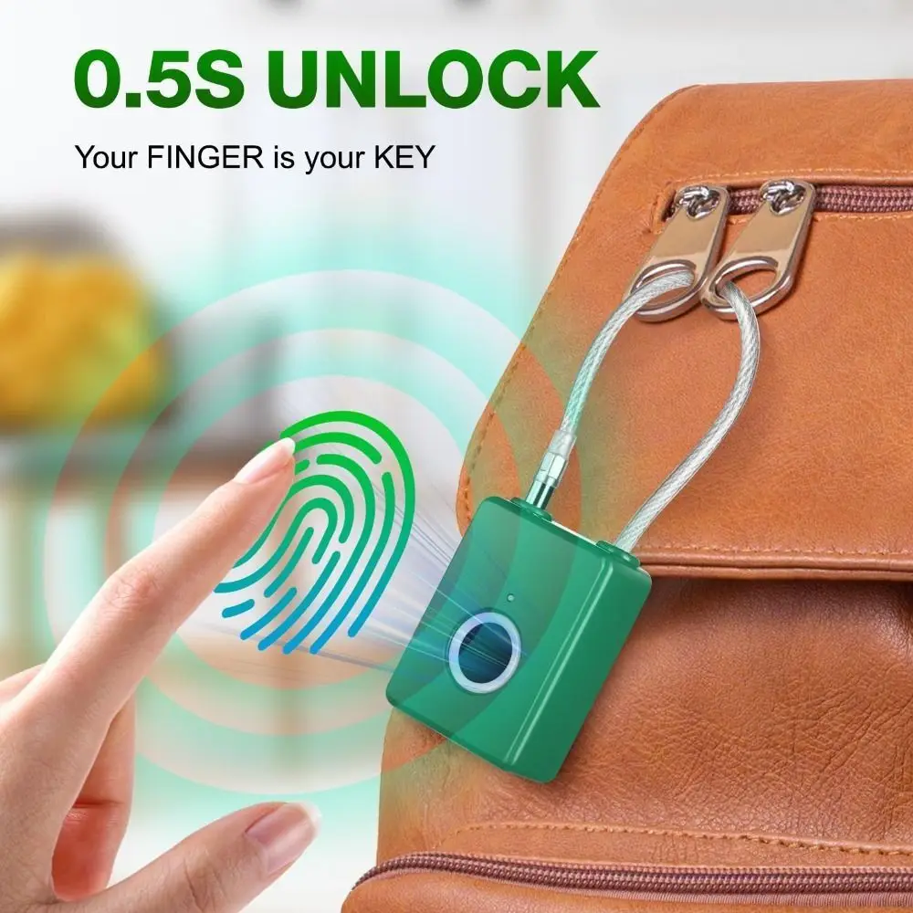 Waterproof Fingerprint Padlock Anti-Cut Durable Design Keyless Cable Lock Soft Steel Rope Anti-Theft 2-in-1 Lock