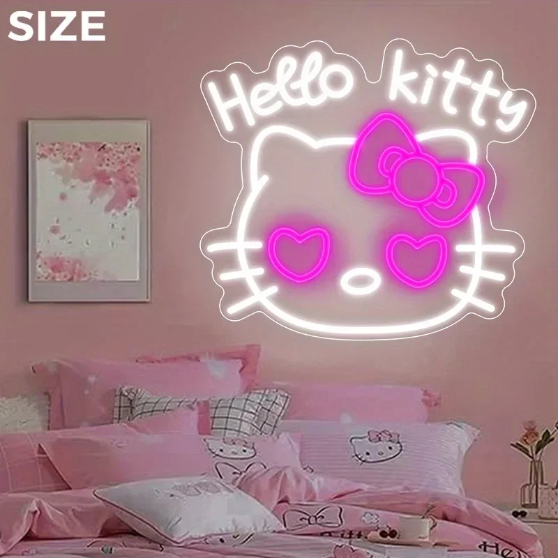 

Неоновая вывеска Sanrio Anime Hello Kitty, декор для дня рождения, регулируемая неоновая подсветка с USB-питанием для спальни девочки, гостиной, дома, кафе, декор для стен