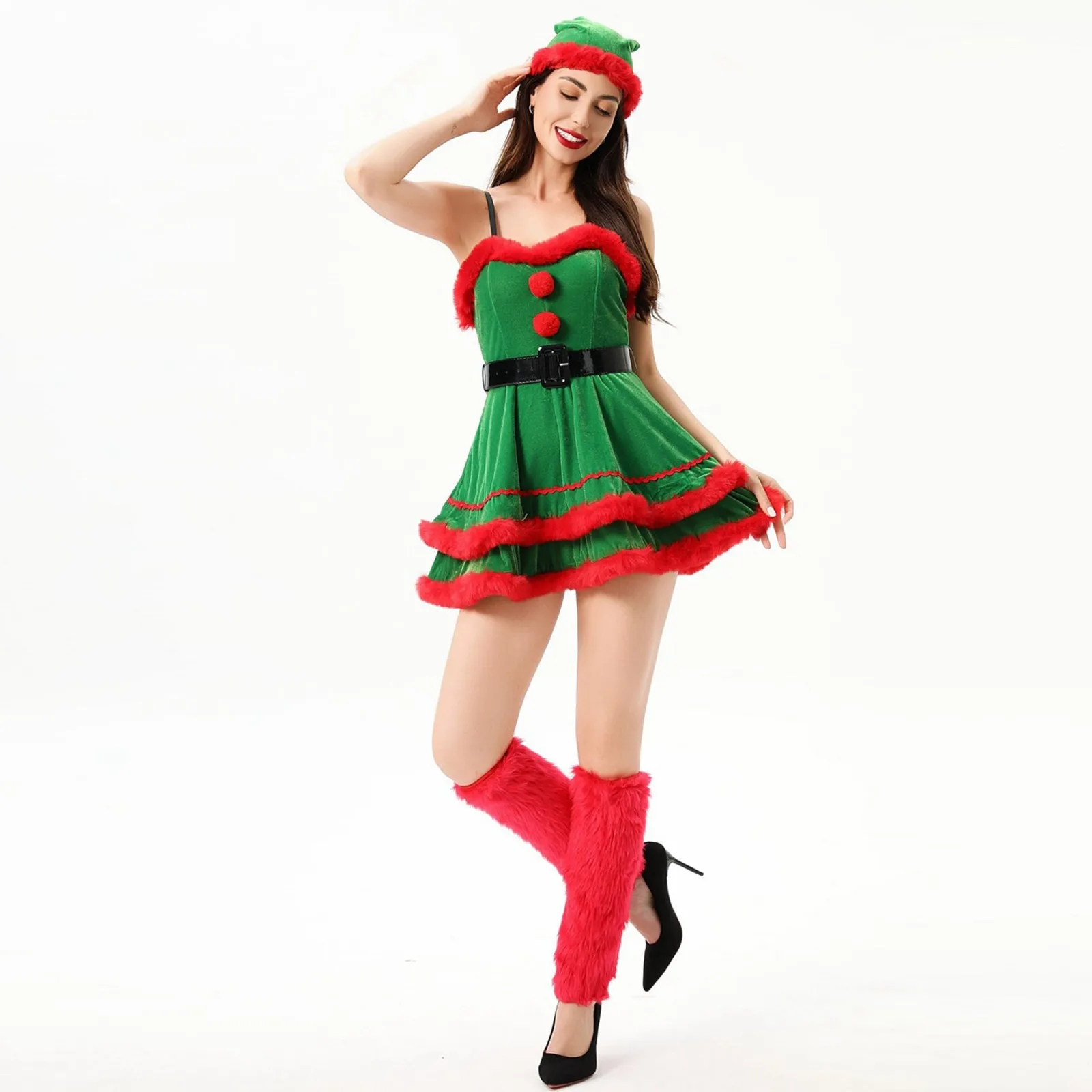 Verde festa de natal traje de palco chegam novas tema de natal festa quente veludo mini vestido de noite papai noel cosplay roupas