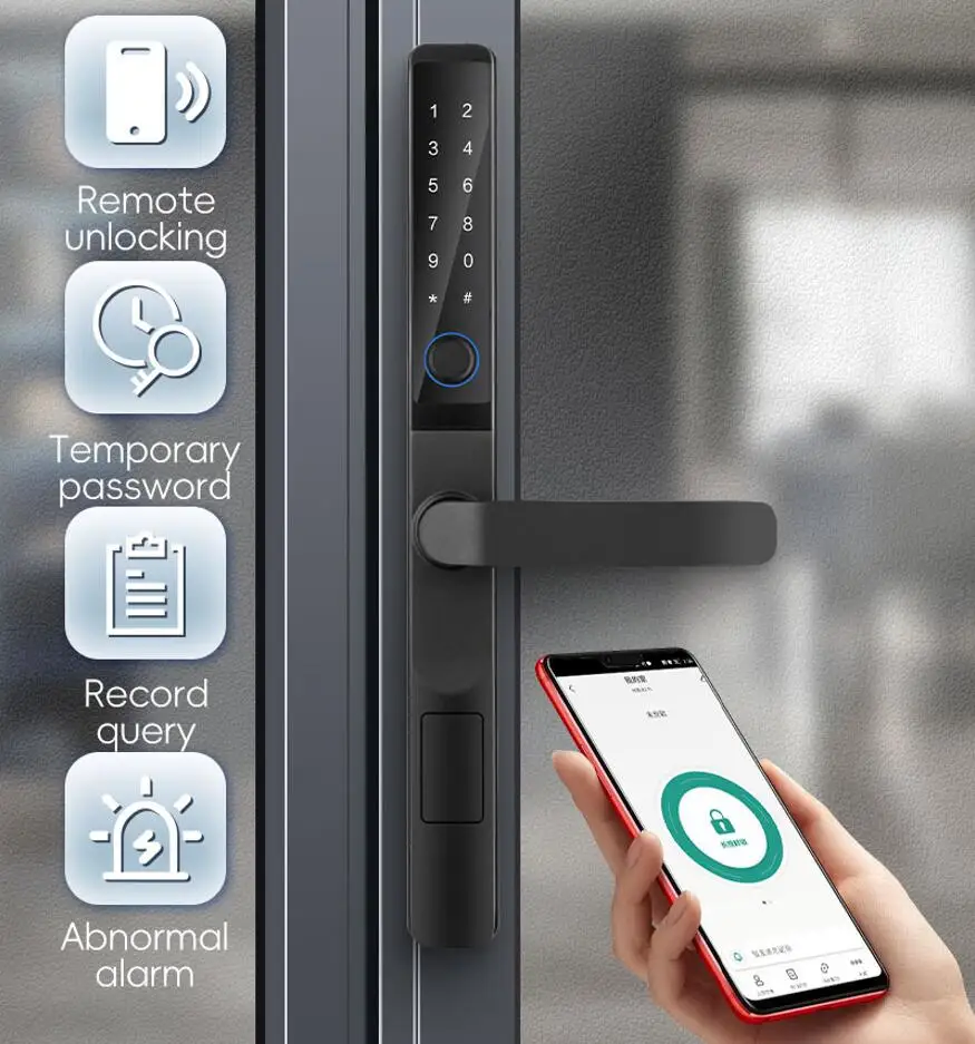 Tysh à prova dwaterproof água ao ar livre impressão digital tuya app cartão código keyless inteligente fechadura da porta eletrônica alumínio/vidro deslizante