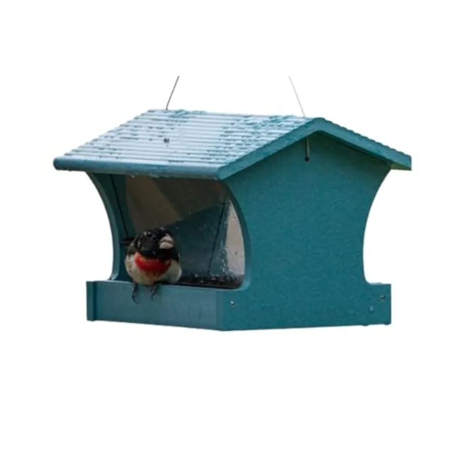 

Hopper Bird Feeder Medium Recycled Plastic Hanging Bird Feeder 3 Pound Seed Capacity Made in USA - Lake Blue