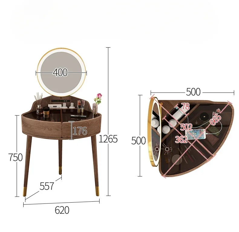 JJBedroom Flip Multi-Functional Corner Makeup Table Nordic Simple Triangle Mini Dressing Table