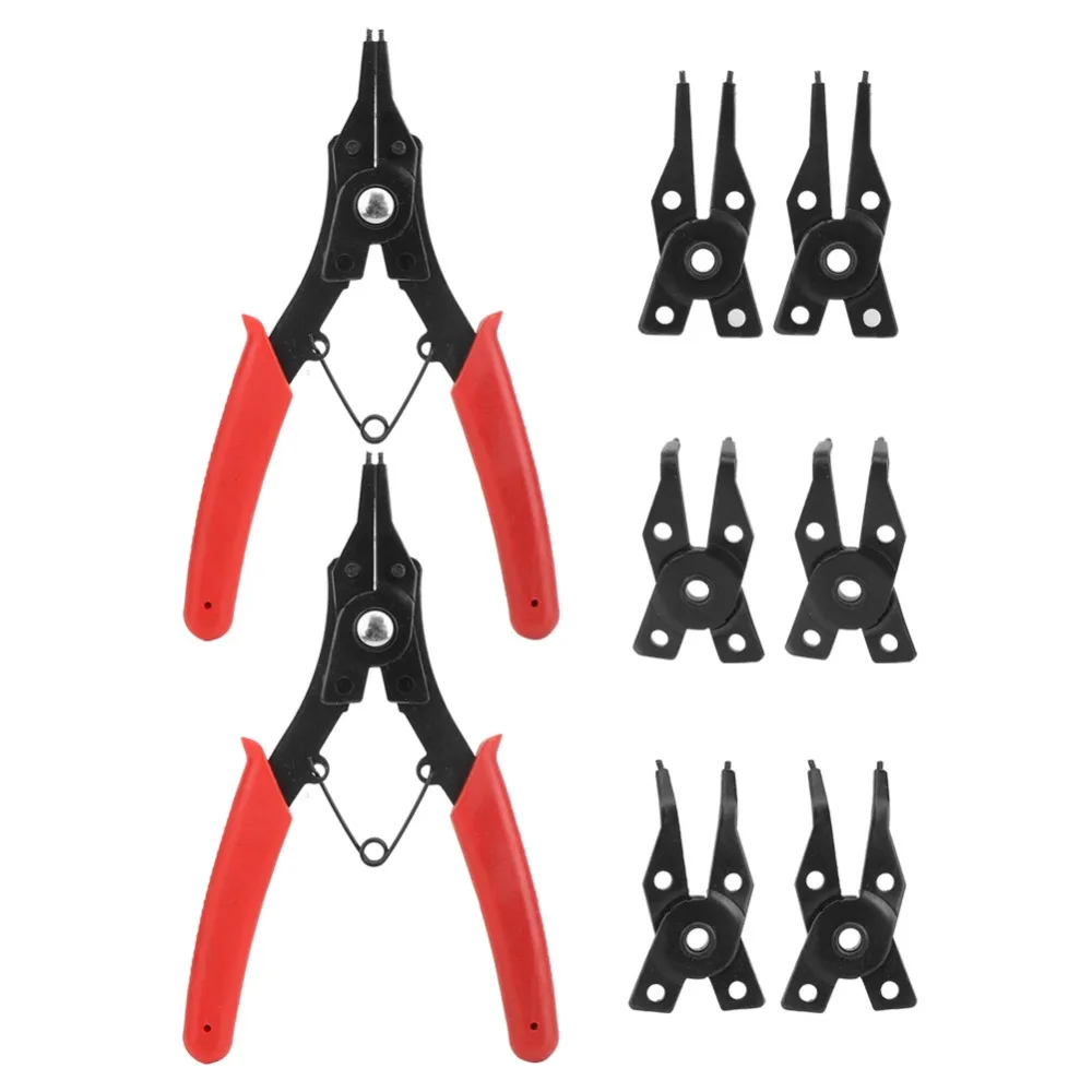 2Pcs Set 4 in 1 Combination Circlip Pliers Set 45 90 180 Degree Angled Jaws Multifunctional Design Interchangeable Jaw Pliers