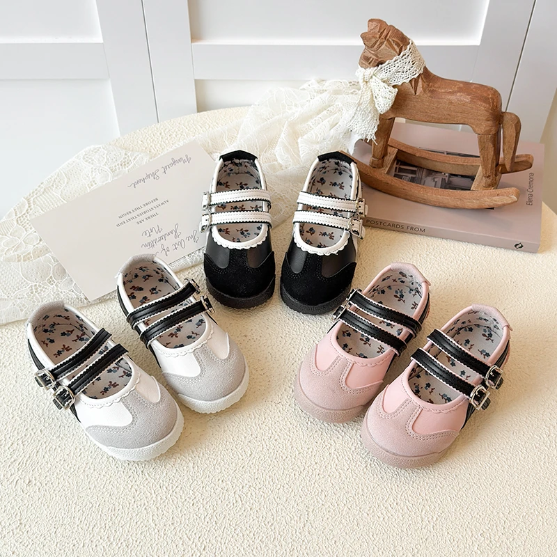 

Autumn Girl's Casual Shoes Hook-loop Round Toe Stylish Kid's Flat Shoe Solid Colors Anti-slip Comfy Sweet Children Shoe 4-6Y