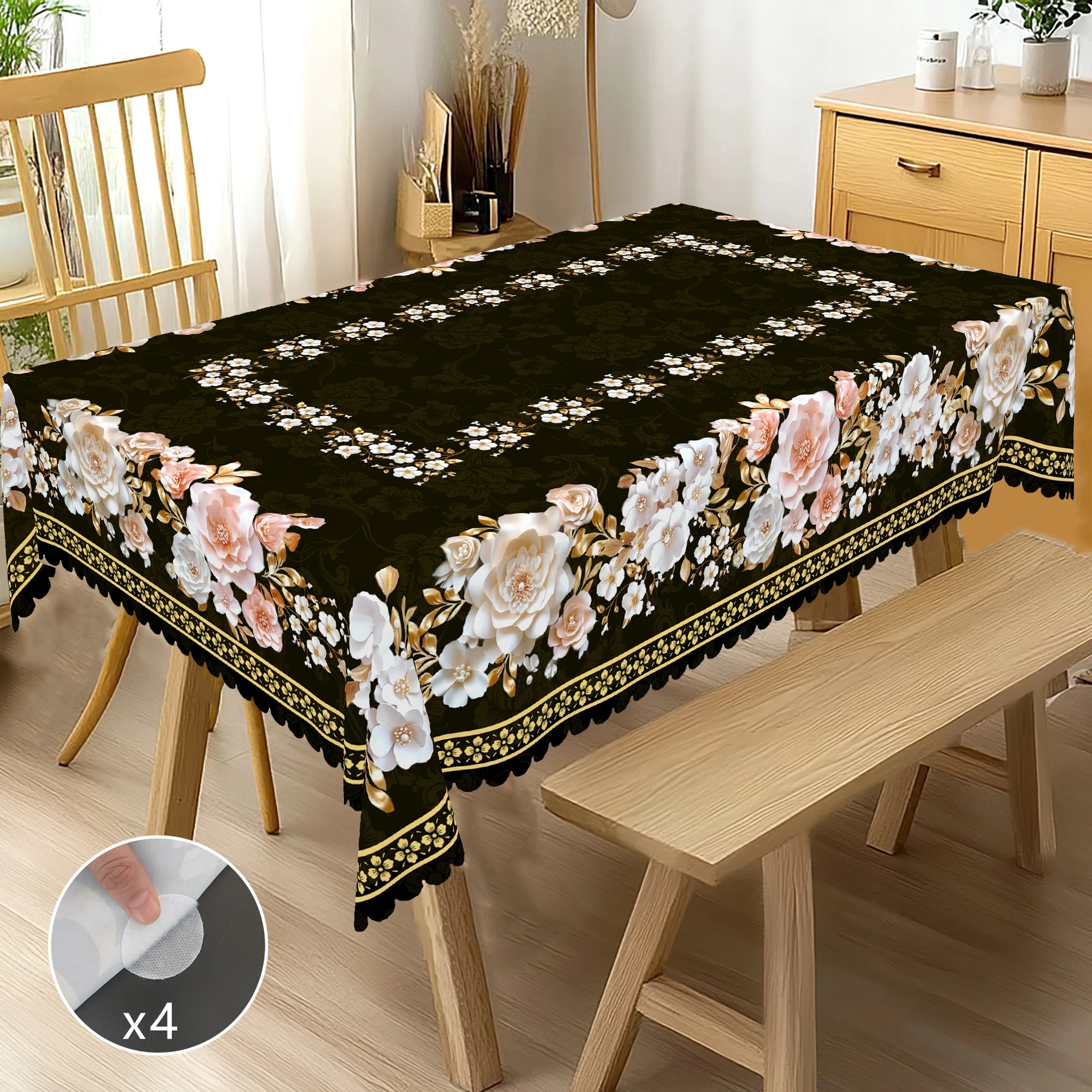 1 Piece of Spring Floral-Themed Round Tablecloth, Pink and White Three-Dimensional Floral Pattern Printed Rectangular Tablecloth, Holiday Party Tablecloth, Outdoor Decoration, Large-Sized Tablecloth, Kitchen Accessories, Gold Pattern Elegant Tablecloth as a Gift for Family and Friends