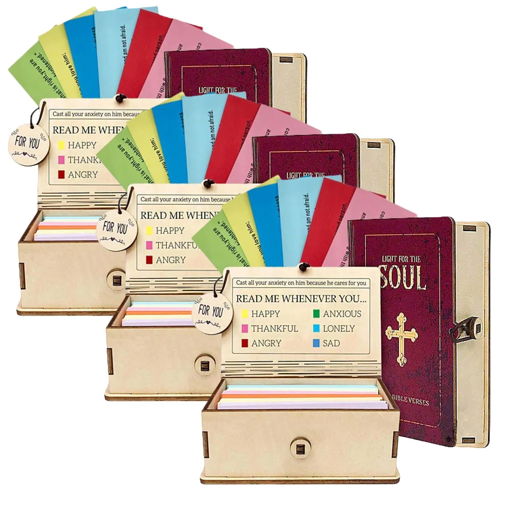 3-Pack Wooden Bible Verse Box,150Pcs Bible Verse Cards for Emotion and Feeling,Scripture Prayer Cards for Women & Men,Gift for Inspirational Bible,Graduation,Mom Father's Day,Christian