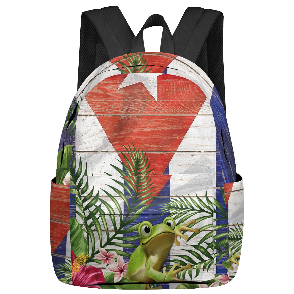 Frog Flower Vintage Wood Feminina Backpacks Teenagers Student School Bags Laptop Custom Backpack Men Women Female Travel Mochila