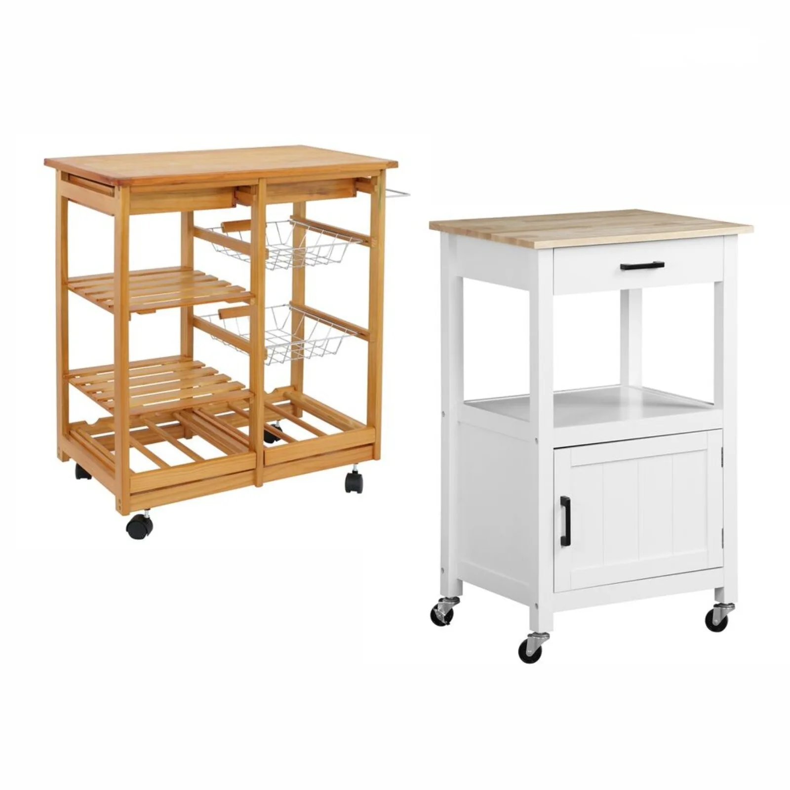 US Rolling Kitchen Island Wood Kitchen Cart on Swivel Wheels with Storage Shelf