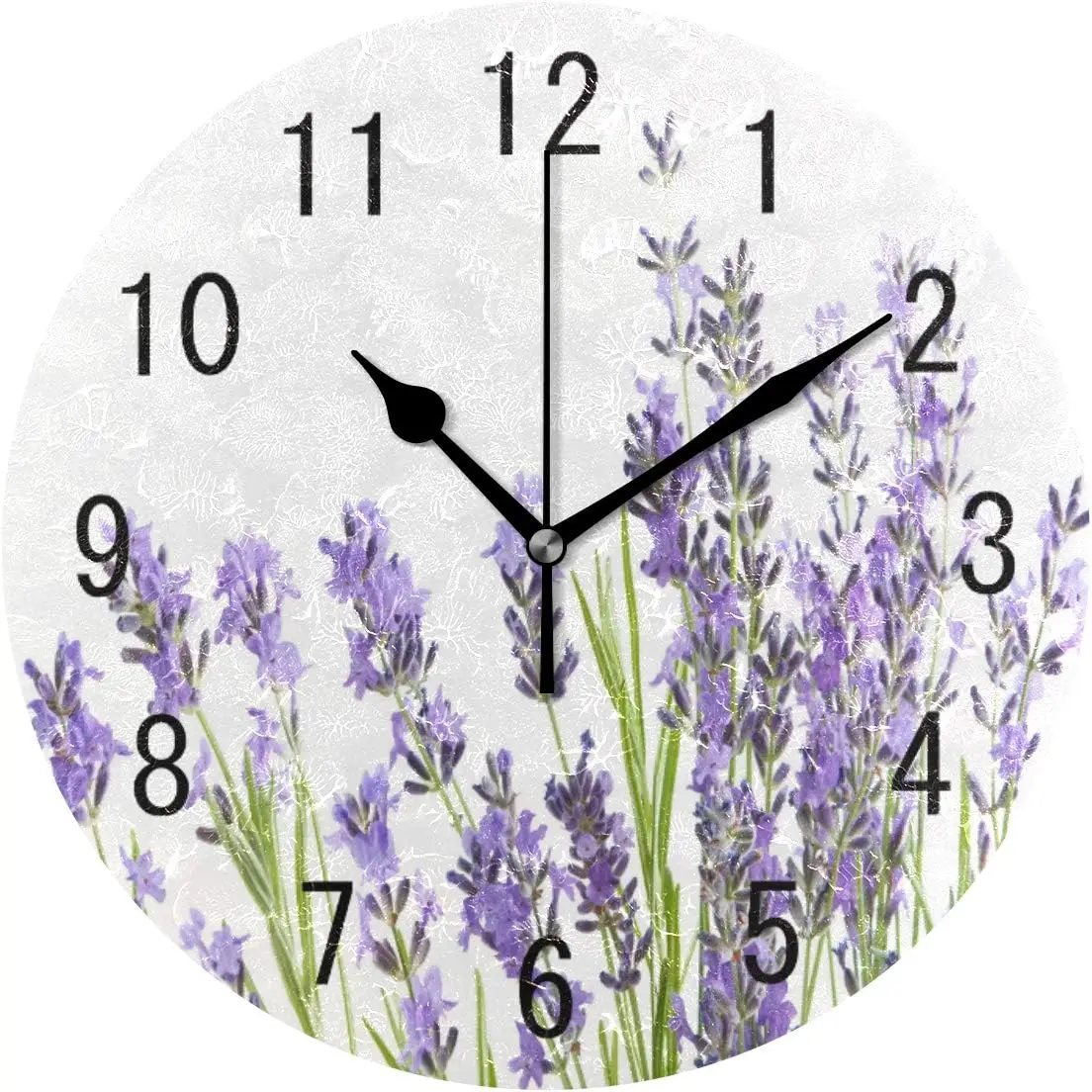 Home Decor Watercolor Lavender Flower Round Acrylic 9.5 Inch Wall Clock Non Ticking Silent Clock Art for Living Room Kitch