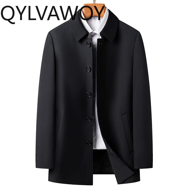 QYLVAWOY 69%Polyeste الرجال ربيع الخريف جديد عادية منتصف العمر أبي فضفاض خندق معطف منتصف طول سترة الرجال ملابس خارجية LJ2131